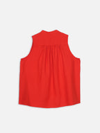 Women's Red 100% Linen Regular Fit Blouse