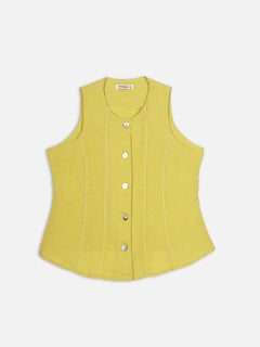 Women's Mustard 100% Linen Regular Fit Blouse