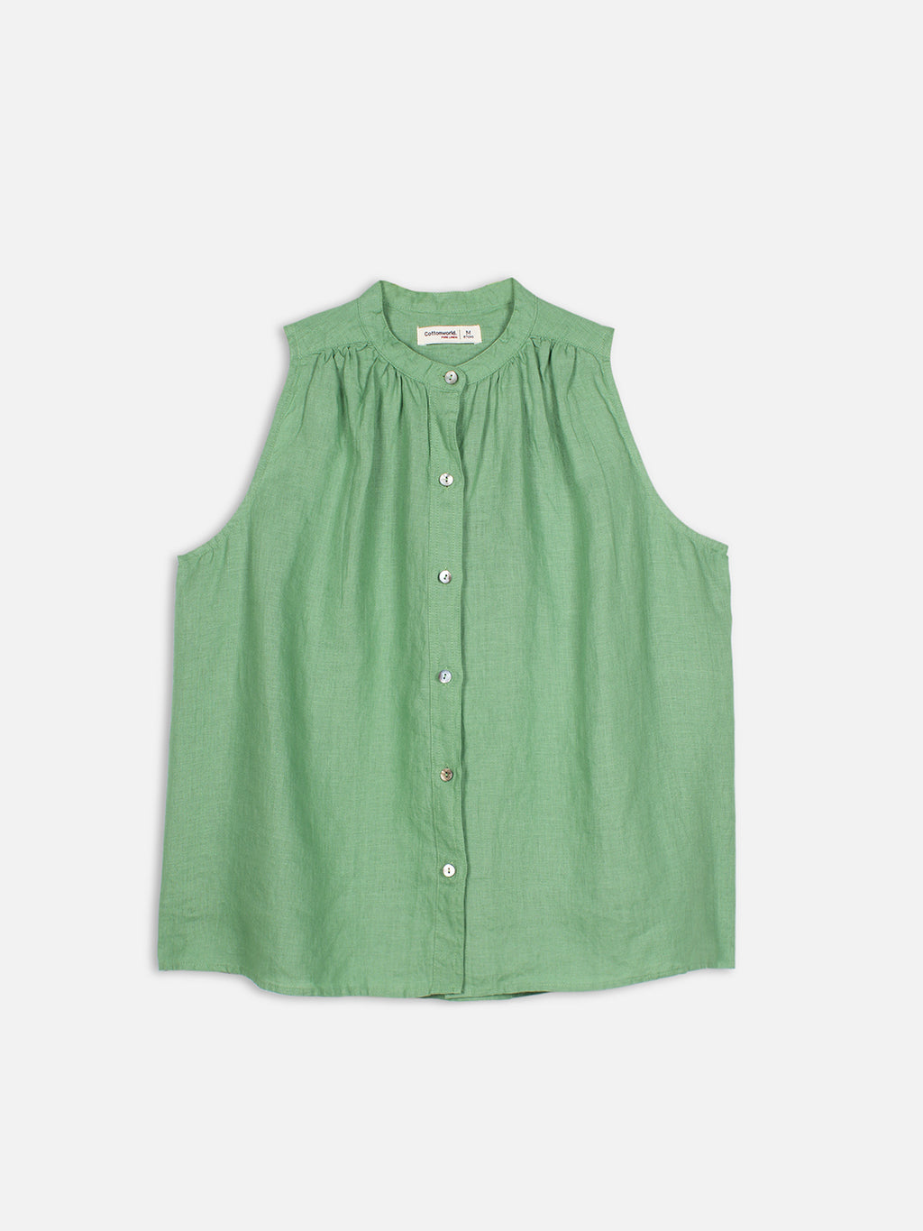 Women's Green 100% Linen Regular Fit Blouse