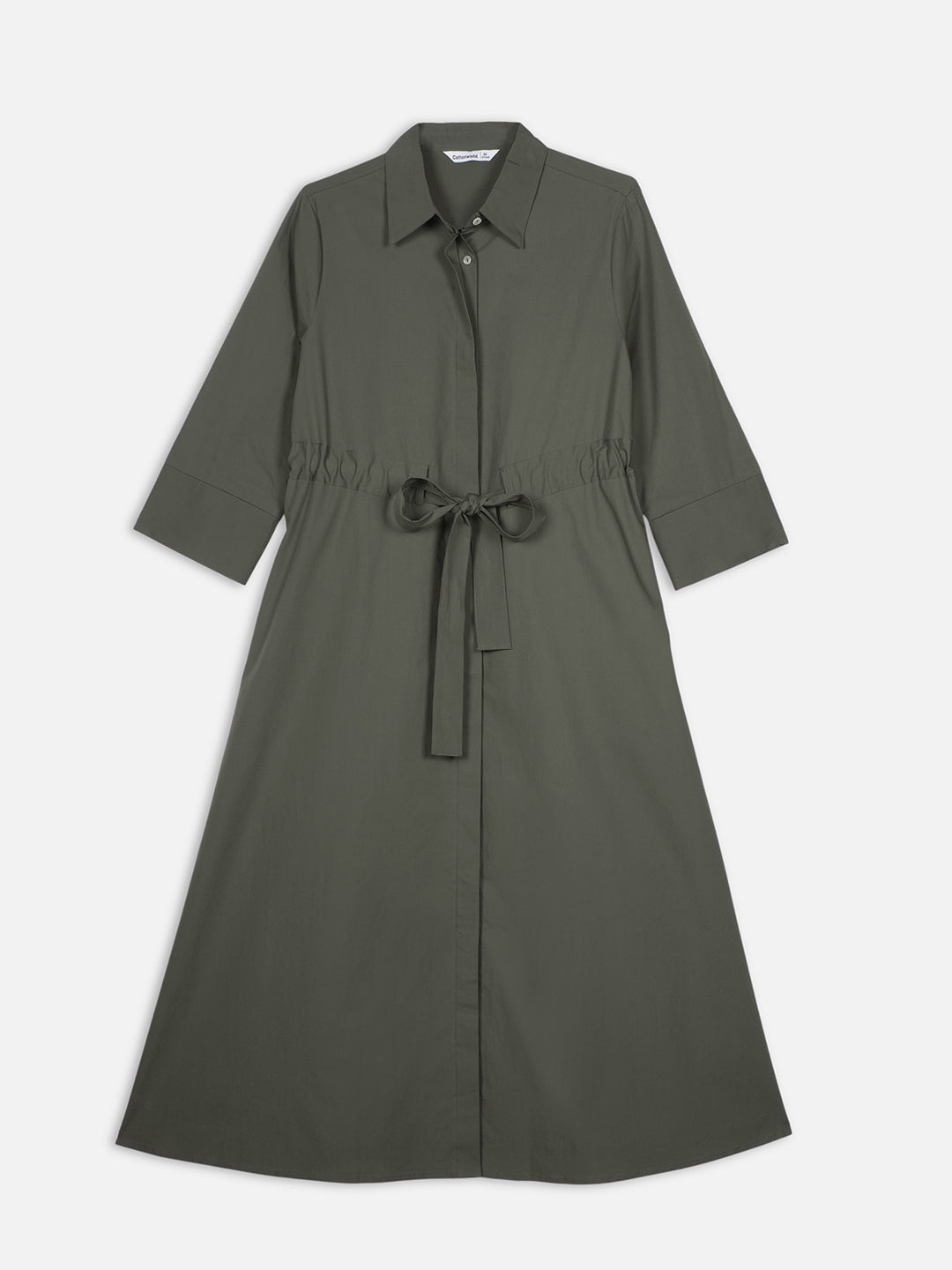 Women's Olive Cotton Lycra Regular Fit Dress