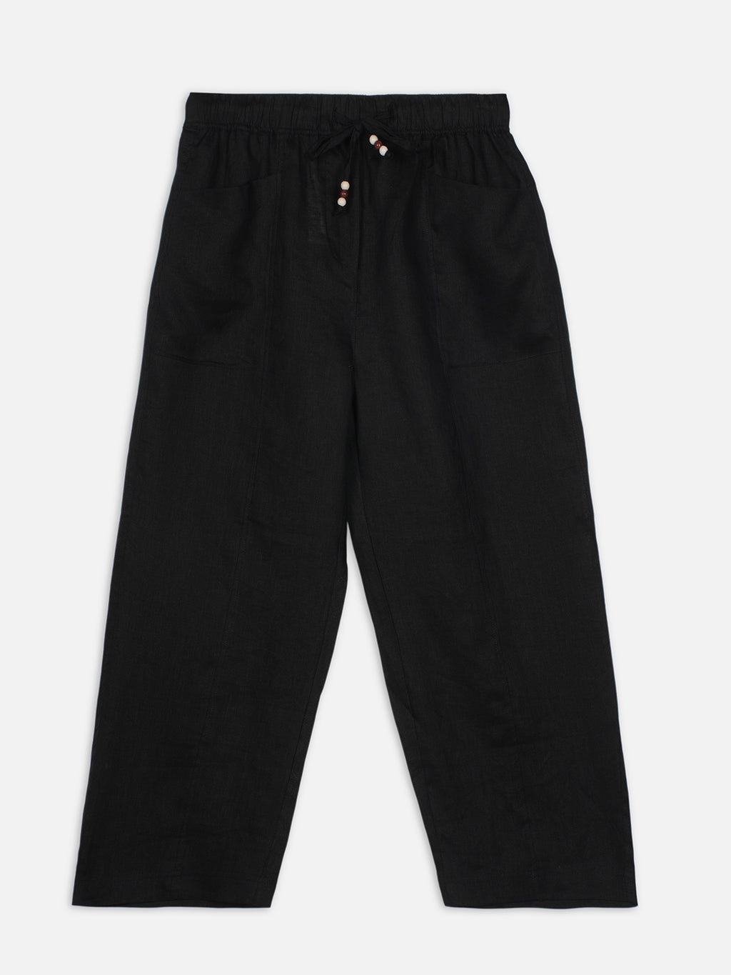 Women's Black 100% Linen Regular Fit Pant