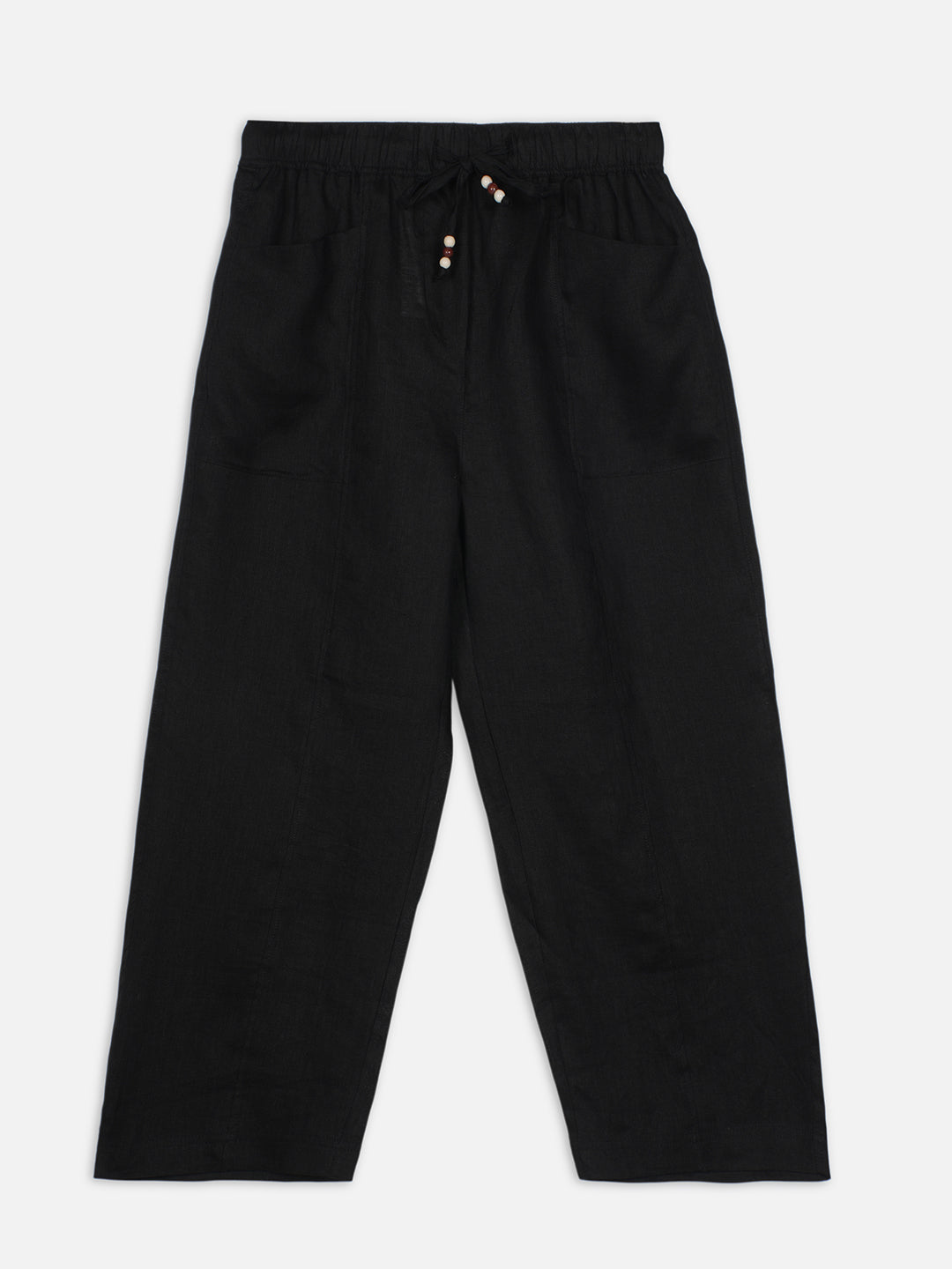 Women's Black 100% Linen Regular Fit Pant
