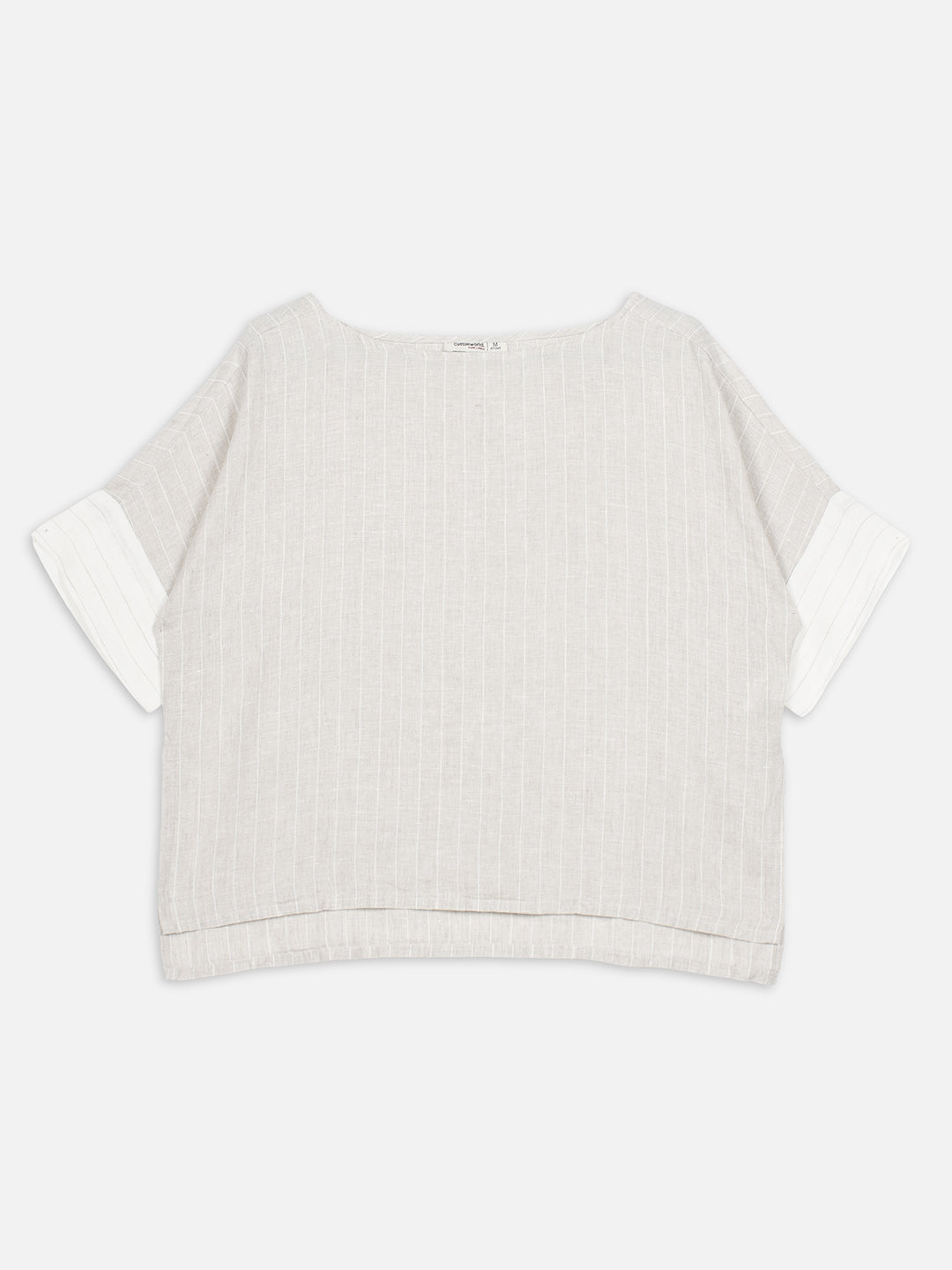 Women's Beige 100% Linen Boxy Fit Blouse