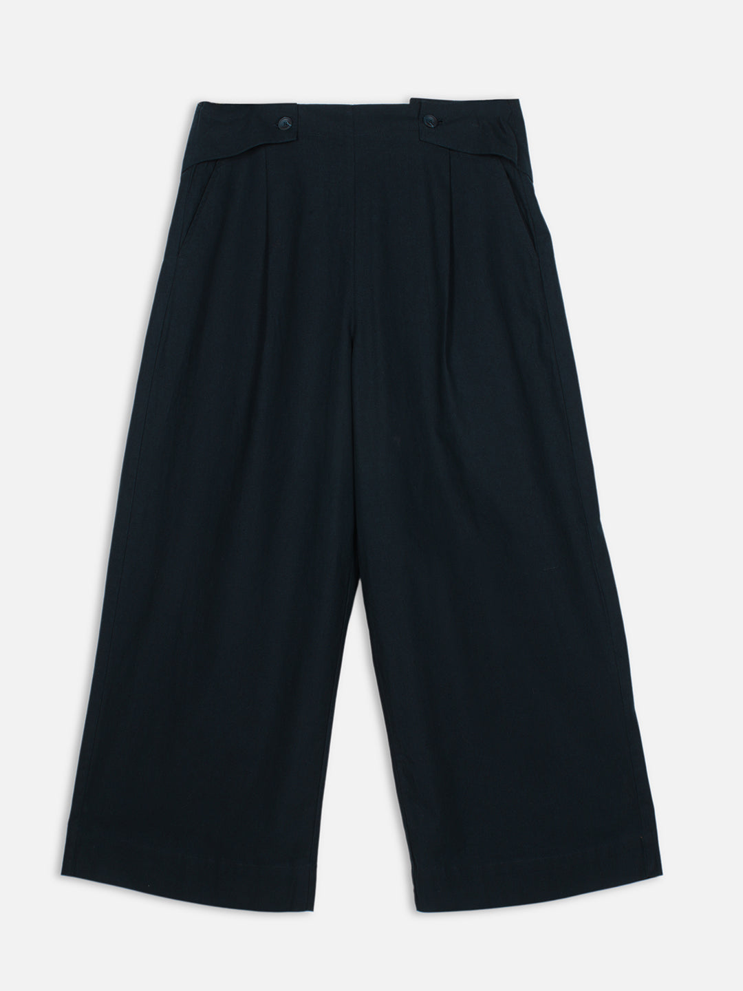 Women's Navy Cotton Linen Regular Fit Pant