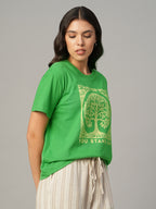 Women's Green 100% Organic Cotton Regular Fit Tshirt