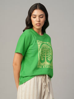 Women's Green 100% Organic Cotton Regular Fit Tshirt