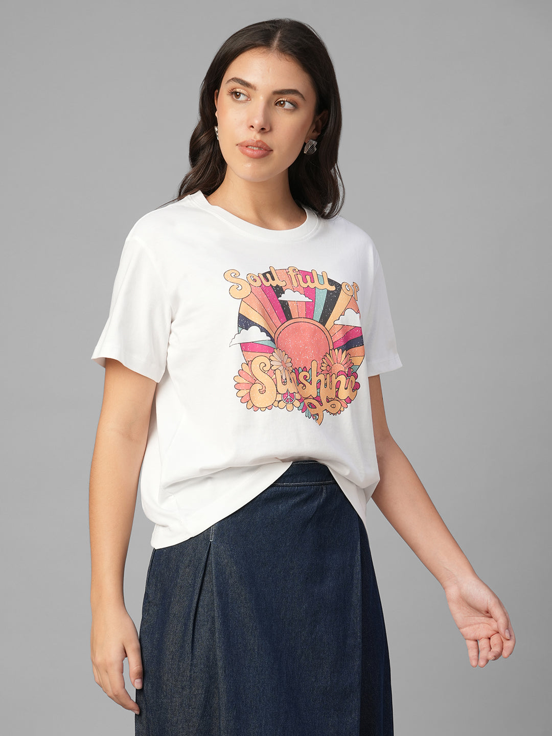 Women's White 100% Organic Cotton Regular Fit Tshirt