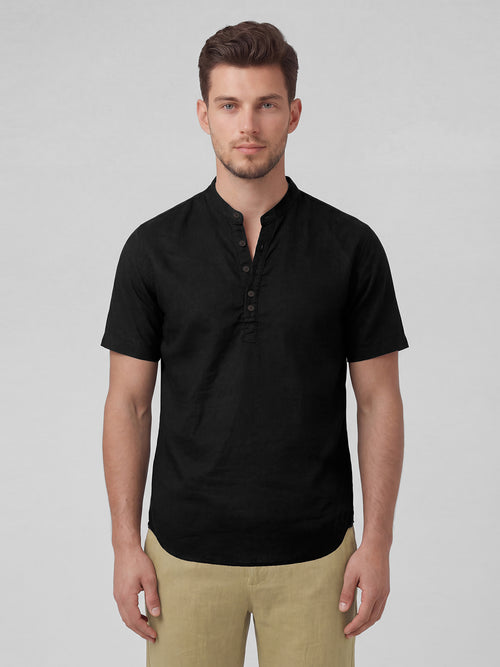 Men's Linen Cotton Regular Fit Shirt Black