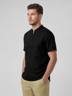 Men’s Linen Cotton Regular Fit Shirt Black