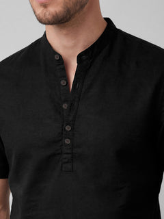 Men’s Linen Cotton Regular Fit Shirt Black