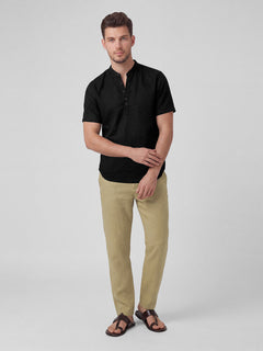 Men’s Linen Cotton Regular Fit Shirt Black
