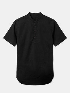Men’s Linen Cotton Regular Fit Shirt Black