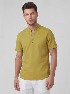 Men’s Linen Cotton Regular Fit Shirt Mustard