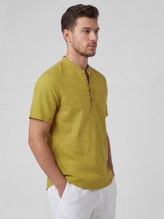 Men’s Linen Cotton Regular Fit Shirt Mustard