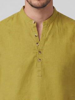 Men’s Linen Cotton Regular Fit Shirt Mustard
