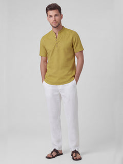 Men’s Linen Cotton Regular Fit Shirt Mustard