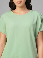 Women's Green Cotton Bamboo Elastane Relax Fit Tshirt