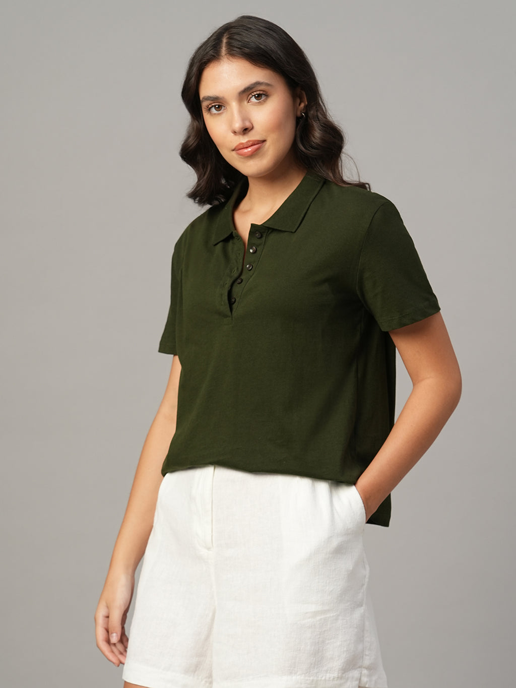 Women's Olive 100% Organic Cotton Regular Fit Tshirt