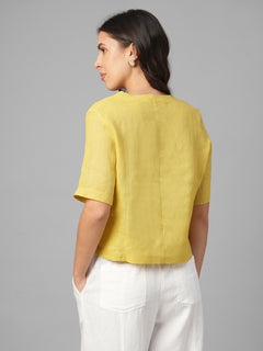 Women's Mustard 100% Linen Regular Fit Blouse