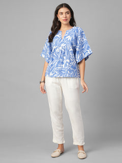 Women's Blue 100% Cotton Regular Fit Blouse