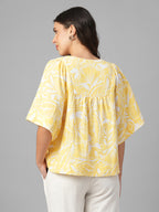 Women's Yellow 100% Cotton Regular Fit Blouse