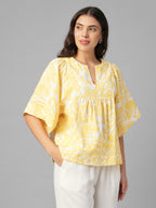 Women's Yellow 100% Cotton Regular Fit Blouse