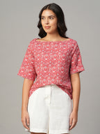 Women's Pink Linen Cotton Regular Fit Blouse