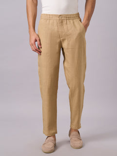 Men’s Linen Regular Fit Side Seam Pockets Pant Khaki