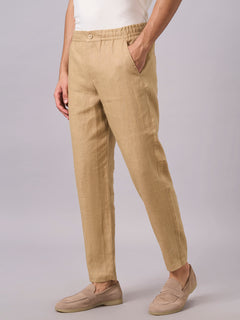 Men’s Linen Regular Fit Side Seam Pockets Pant Khaki