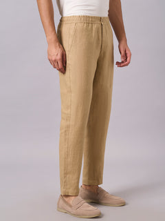 Men’s Linen Regular Fit Side Seam Pockets Pant Khaki