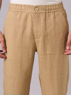 Men's Khaki 100% Linen Regular Fit Pant