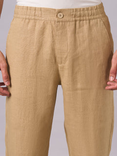 Men’s Linen Regular Fit Side Seam Pockets Pant Khaki