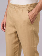 Men's Khaki 100% Linen Regular Fit Pant