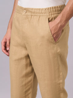Men’s Linen Regular Fit Side Seam Pockets Pant Khaki