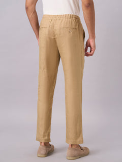 Men’s Linen Regular Fit Side Seam Pockets Pant Khaki