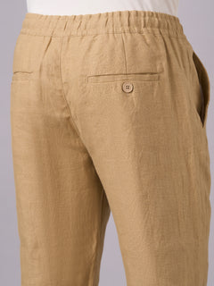 Men’s Linen Regular Fit Side Seam Pockets Pant Khaki