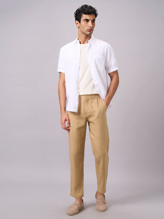 Men’s Linen Regular Fit Side Seam Pockets Pant Khaki
