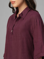 Women's Maroon 100% Linen Boxy Fit Blouse