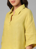 Women's Mustard 100% Linen Boxy Fit Blouse