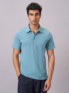 Men’s Organic Cotton Regular Fit Solid Polo T-Shirt Blue
