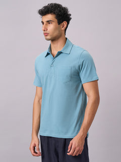 Men’s Organic Cotton Regular Fit Solid Polo T-Shirt Blue