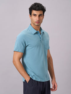 Men’s Organic Cotton Regular Fit Solid Polo T-Shirt Blue