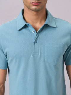 Men’s Organic Cotton Regular Fit Solid Polo T-Shirt Blue