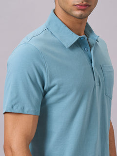 Men’s Organic Cotton Regular Fit Solid Polo T-Shirt Blue