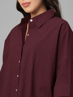 Women's Maroon Cotton Lycra Boxy Fit Blouse