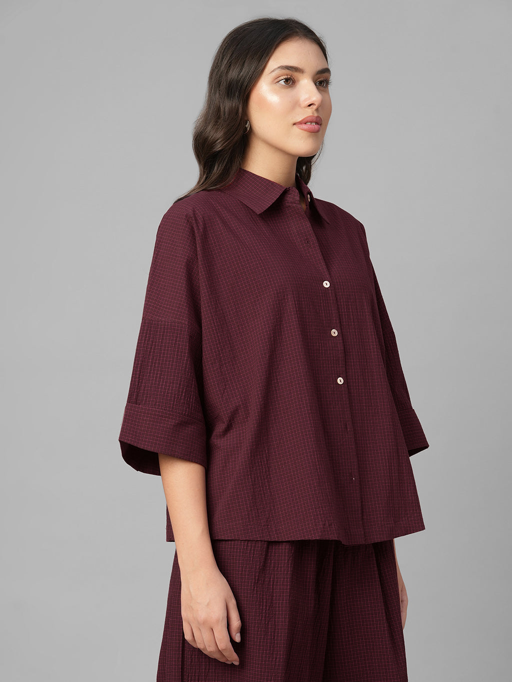 Women's Maroon Cotton Lycra Boxy Fit Blouse