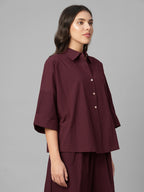 Women's Maroon Cotton Lycra Boxy Fit Blouse
