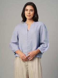Women's Lilac 100% Linen Regular Fit Blouse