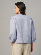 Women's Lilac 100% Linen Regular Fit Blouse