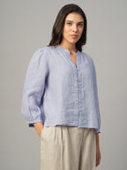 Women's Lilac 100% Linen Regular Fit Blouse